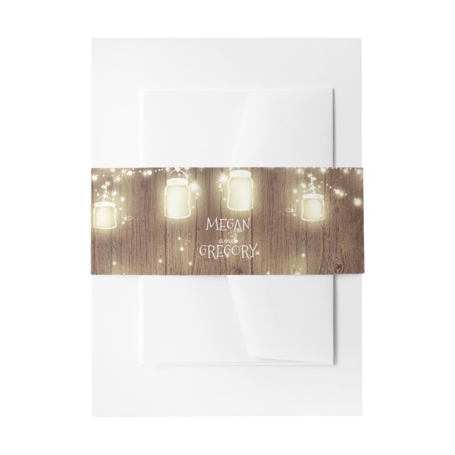 Mason Jars Firefly Lights Barn Wood Wedding Einladungsbanderole (Vorderseite Beispiel)