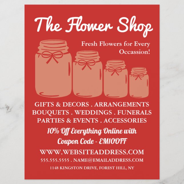 Mason Jars, Florist, Werbung in Florenz Flyer (Vorne)