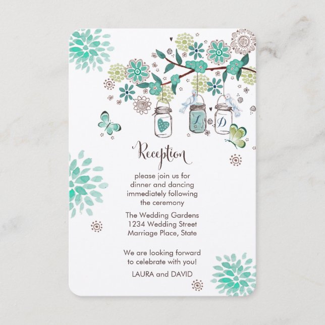 Mason Jars Garden Wedding Empfang Card Begleitkarte (Vorderseite)