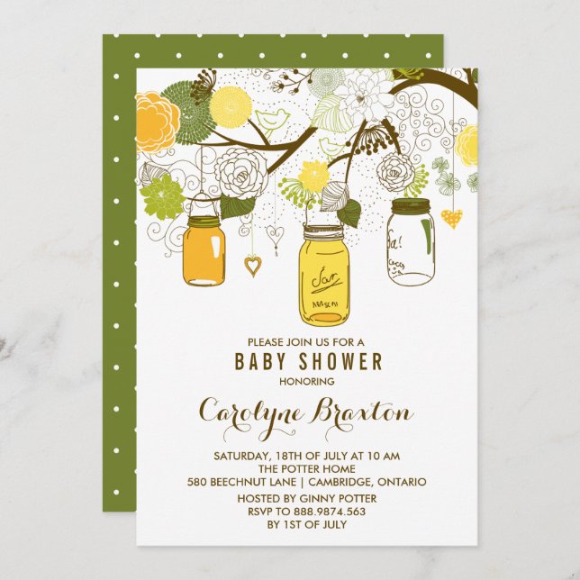 Mason Jars | Invitation Baby shower (Devant / Derrière)