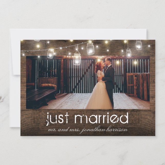 Mason Jars Lights Foto Nur verheiratet Empfang Ankündigung (Vorderseite)
