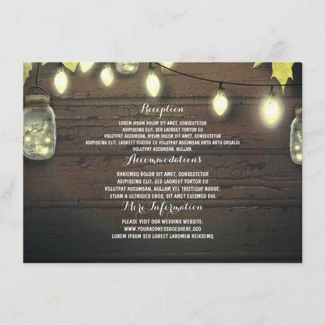 Mason Jars Lights Hochzeit im Herbst Gastinformati Begleitkarte (Vorderseite)