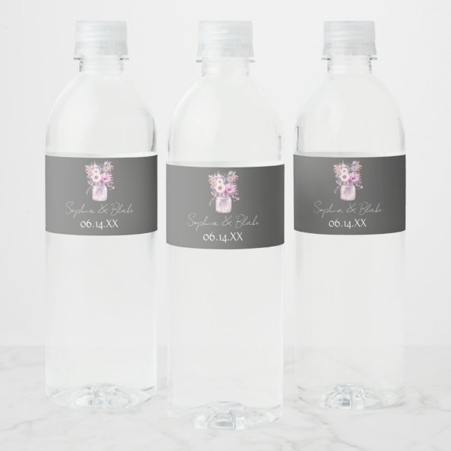 Mason Jars mit Blume Grau (Flaschen)