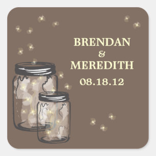 Mason Jars mit Feuertreuen Hochzeit Quadratischer Aufkleber