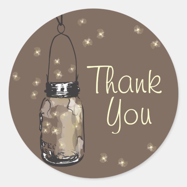 Mason Jars mit Fireflies Danke Runder Aufkleber (Vorderseite)