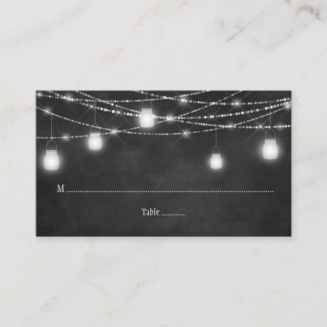 Mason Jars String Lights Chalkboard Platzkarten (Vorderseite)