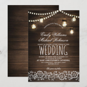 Mason Jars String Lights Elegante Rustikale Hochze Einladung