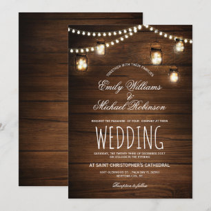 Mason Jars String Lights Elegante Rustikale Hochze Einladung