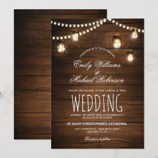 Mason Jars String Lights Elegante Rustikale Hochze Einladung