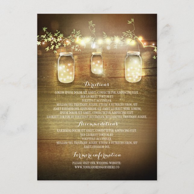 Mason Jars String Lights Hochzeitinformationskarte Begleitkarte (Vorderseite)