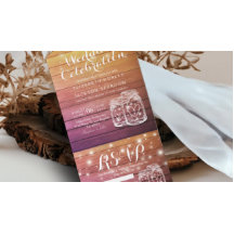 Mason Jars String Lights Rustic Wood Wedding RSVP
