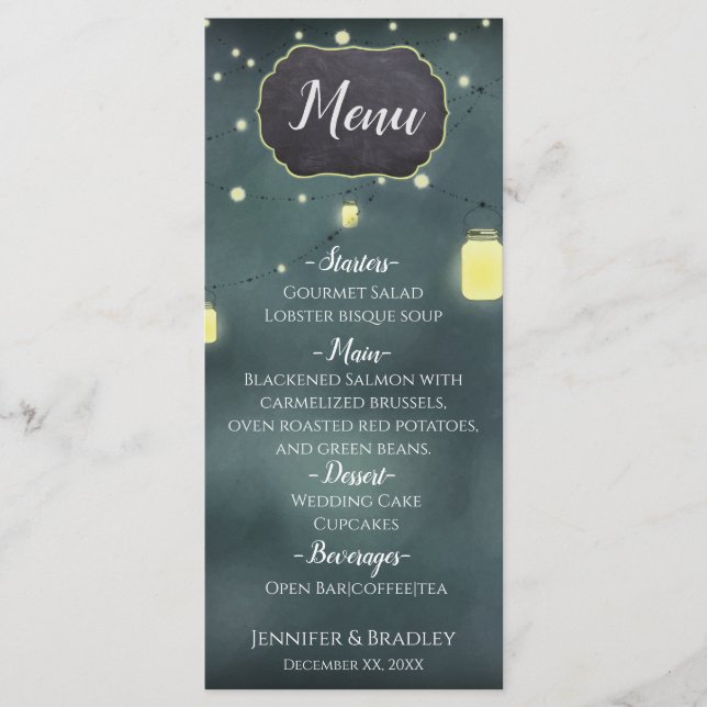 Mason Jars Summer Night Wedding Menu Menükarte (Vorderseite)
