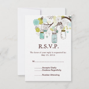 Mason Jars und Blue Green Blume Hochzeit RSVP Karte