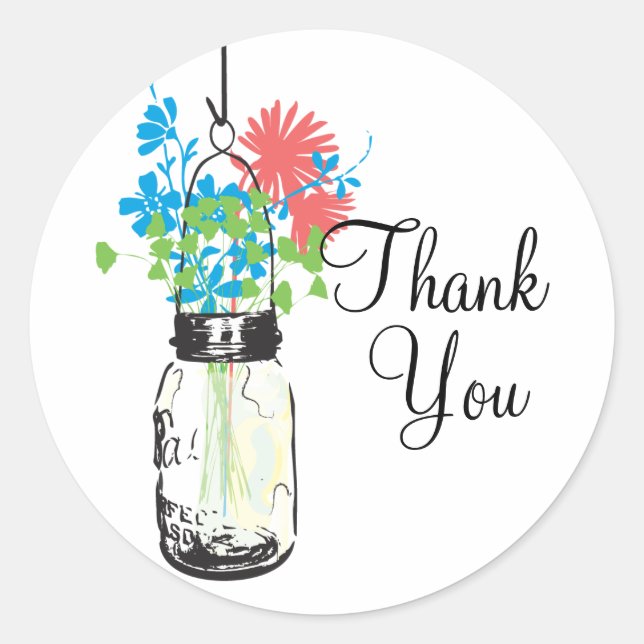 Mason Jars und Wildblumen Vielen Dank Runder Aufkleber (Vorderseite)