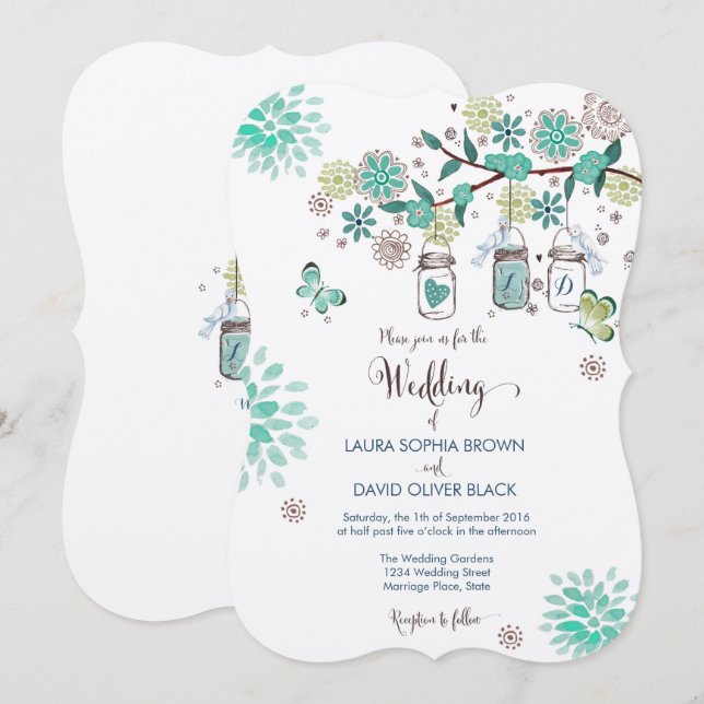 Mason Jars Wedding Einladung | Einladung zur Hochz (Vorne/Hinten)