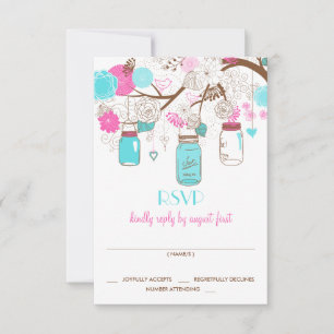 Mason Turquoise et Rose chaud Pots Mariage Carte R