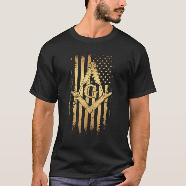 Masonic American Flag Square und Compass Freemason T-Shirt (Vorderseite)