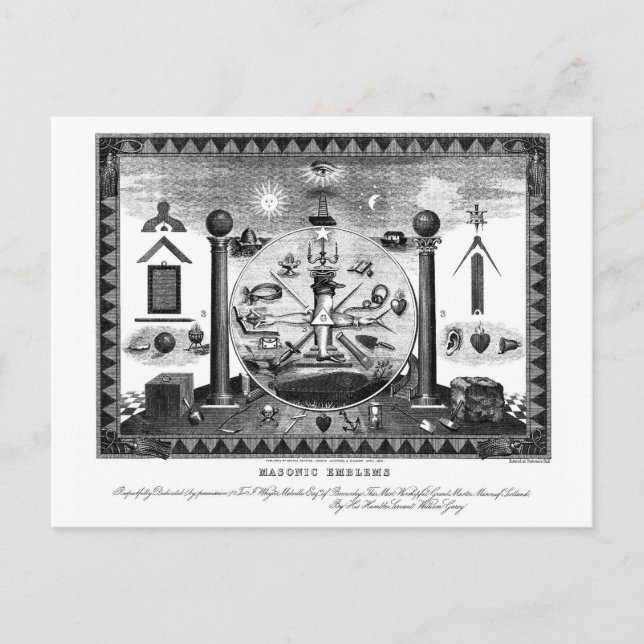 Masonic Emblems Chart aus dem Jahr 1874 Postkarte (Vorderseite)