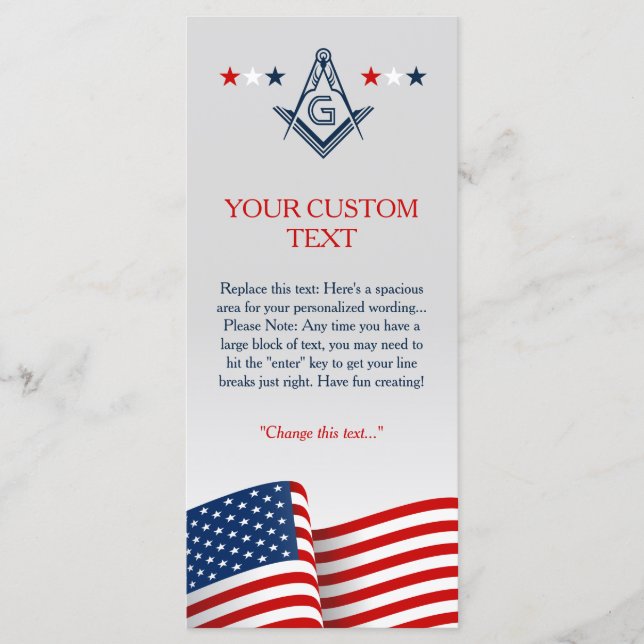 Masonic Flag Ceremony Card, American Freemason Programm (Vorderseite)