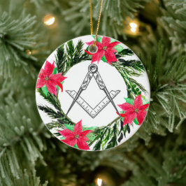 Masonic Freemason Masonry Wreath Poinsettia Keramik Ornament