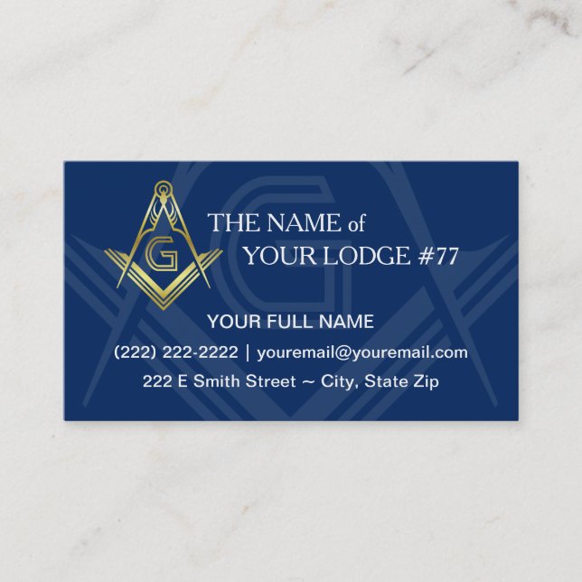 Masonische Visitenkarten | Navy Blue Gold Freemaso Visitenkarte (Vorderseite)