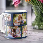 Masonry Grid Deep Blue 8 Foto Collage Kaffeetasse<br><div class="desc">Personalisierte Kaffee-Tasse mit einer angesagten Foto-Collage im Stil eines Mauerwerks aus eigenen Fotos. Das Design hat eine Hintergrundfarbe tiefblau, die Sie bearbeiten können, wenn Sie möchten. (klicken Sie auf "Weitere Anpassung" oder schreiben Sie mir für Hilfe). Die Fotovorlage ist für Sie das Set, 8 Ihrer Familienfotos hochzuladen, die in einem...</div>