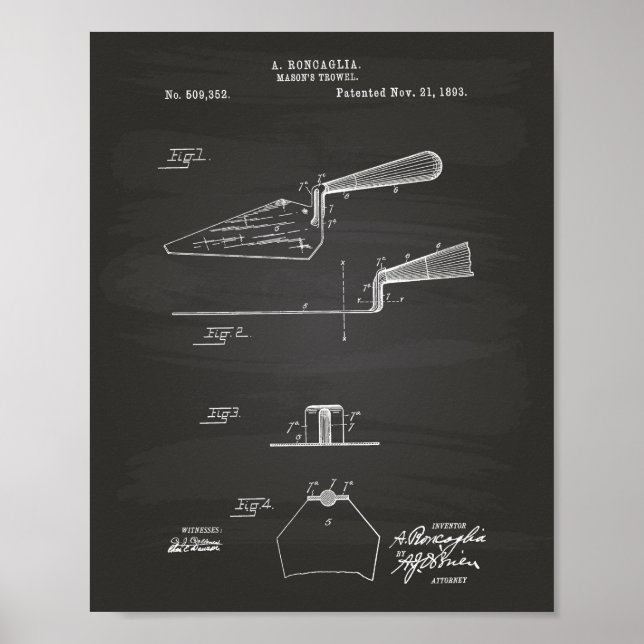 Mason's Trowel 1893 Patent Art Chalkboard Poster (Vorne)