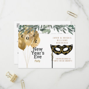Masque & Balloons 2022 Silvester Party Einladungspostkarte