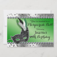 Masque de Bal Masqué Vert Argent Invitation de Fêt