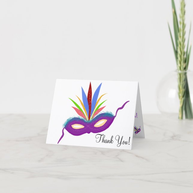 Masque de fête violet plumes Merci Cartes (Devant)