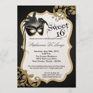 masque de mascarade de l'or 5x7 invitation de 16