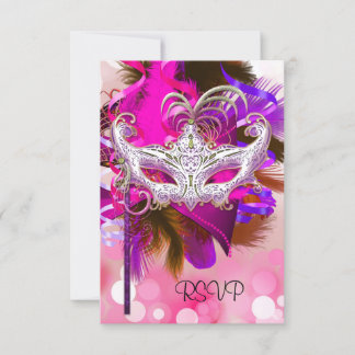 Masque de réponse RSVP noir violet rose Mardi Gras