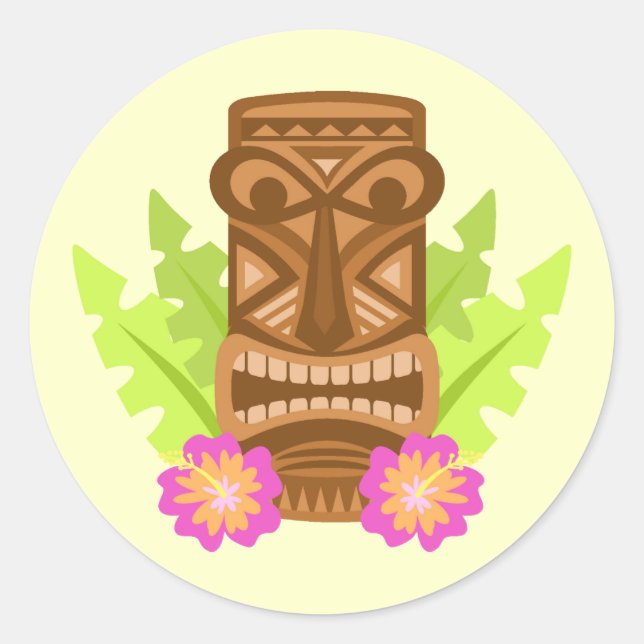 Masque de tiki tropical hibiscus autocollants mign (Devant)