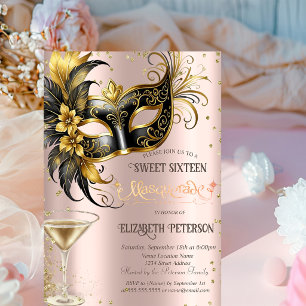 Masque Diamonds Champagne Roségold Sweet 16 Einladung