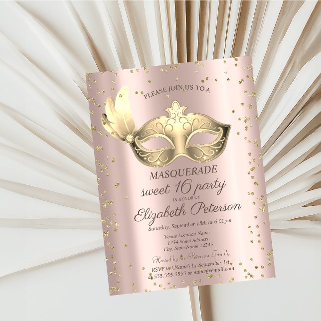 Masque Diamonds Rose Gold Masquerade Sweet 16 Einladungspostkarte (Von Creator hochgeladen)