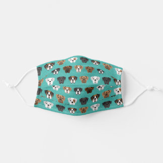 Masque En Tissu Les visages de chien de boxe turquoise