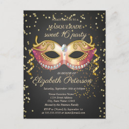 Masque, Gold Diamanten Masquerade Sweet 16 Einladungspostkarte