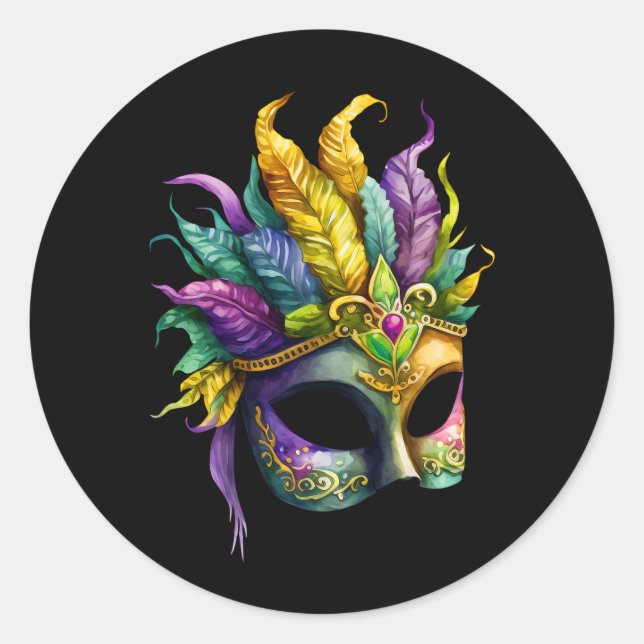 Masque Mardi Gras sur Sticker rond noir (Devant)