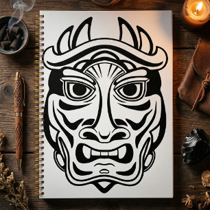 Masque Oni japonais Art linéaire tribal démon