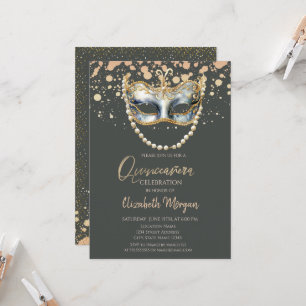 Masque Perlen, Confetti Masquerade Quinceañera Einladung
