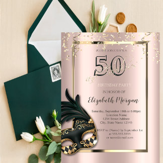 Masque Rose Gold 50. Geburtstag Einladung