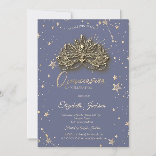 Masque Stars Pastel Lavander Quinceanera Einladung (Vorderseite)