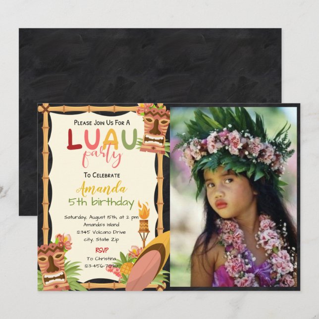 Masque tropical Luau Invitation Anniversaire Avec  (Devant / Derrière)
