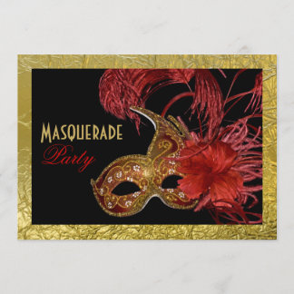 Masquerade 16 . Geburtstag Party rot, Imitat Goldf Einladung