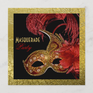 Masquerade 16 . Geburtstag Party rot, Imitat Goldf Einladung