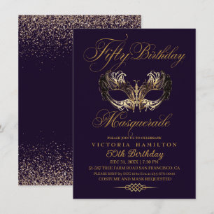 Masquerade 50. Geburtstag Lila Gold Einladung