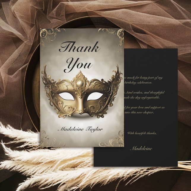 Masquerade Antique Venedig Maske Chic 50. Geburtst Dankeskarte (masquerade birthday party thank you card venetian mask carnival antique elegant classy)