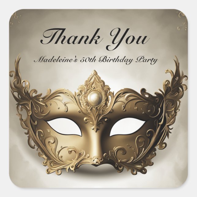 Masquerade Antique Venedig Maske Chic 50. Geburtst Quadratischer Aufkleber (Vorderseite)
