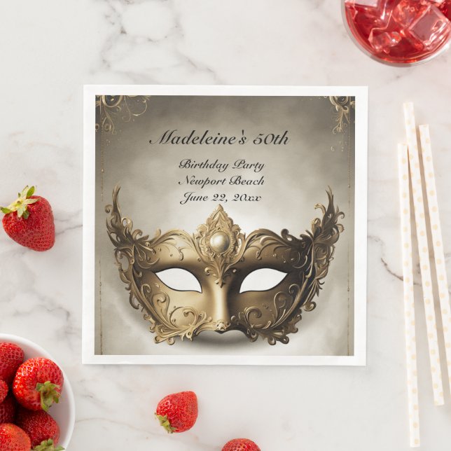Masquerade Antique Venedig Maske Chic 50. Geburtst Serviette (Beispiel)