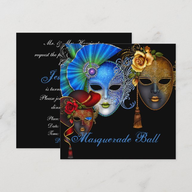 Masquerade Ball 16 . Geburtstag Einladung zum Gebu (Vorne/Hinten)